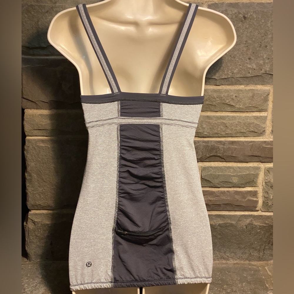 SALE 3/$30 LuLuLemon workout tank,attached sports bra,white/gray stripe, S - Picture 4 of 9